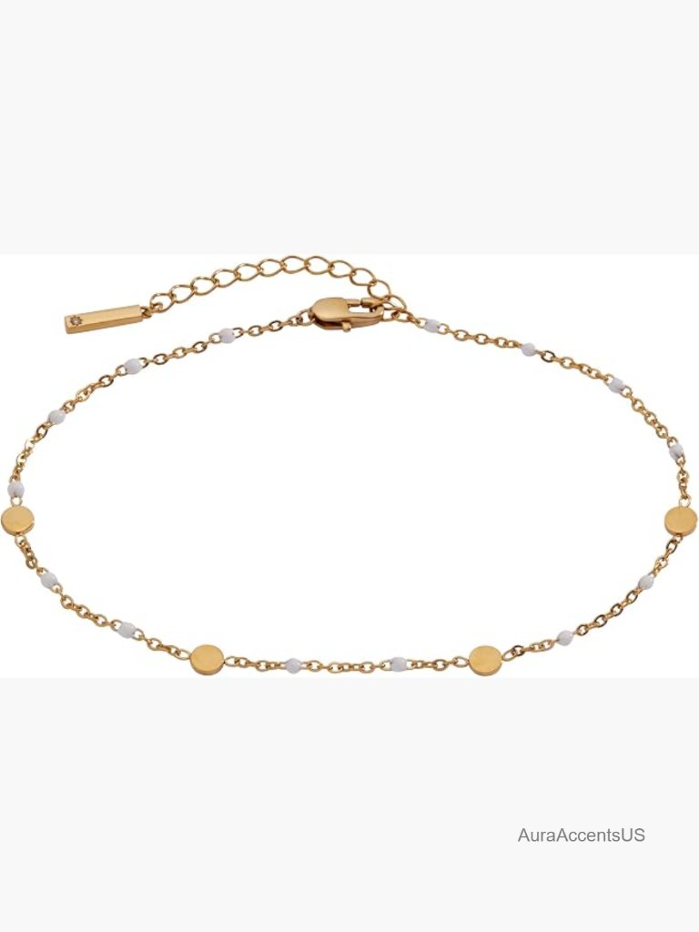 Enameled Coin Station Chain Anklet Lobster Clasp 8.5"+ Extender